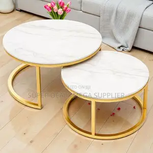 Modern Home Furniture Set Marble Top 2 Pieces Round Coffee Table
