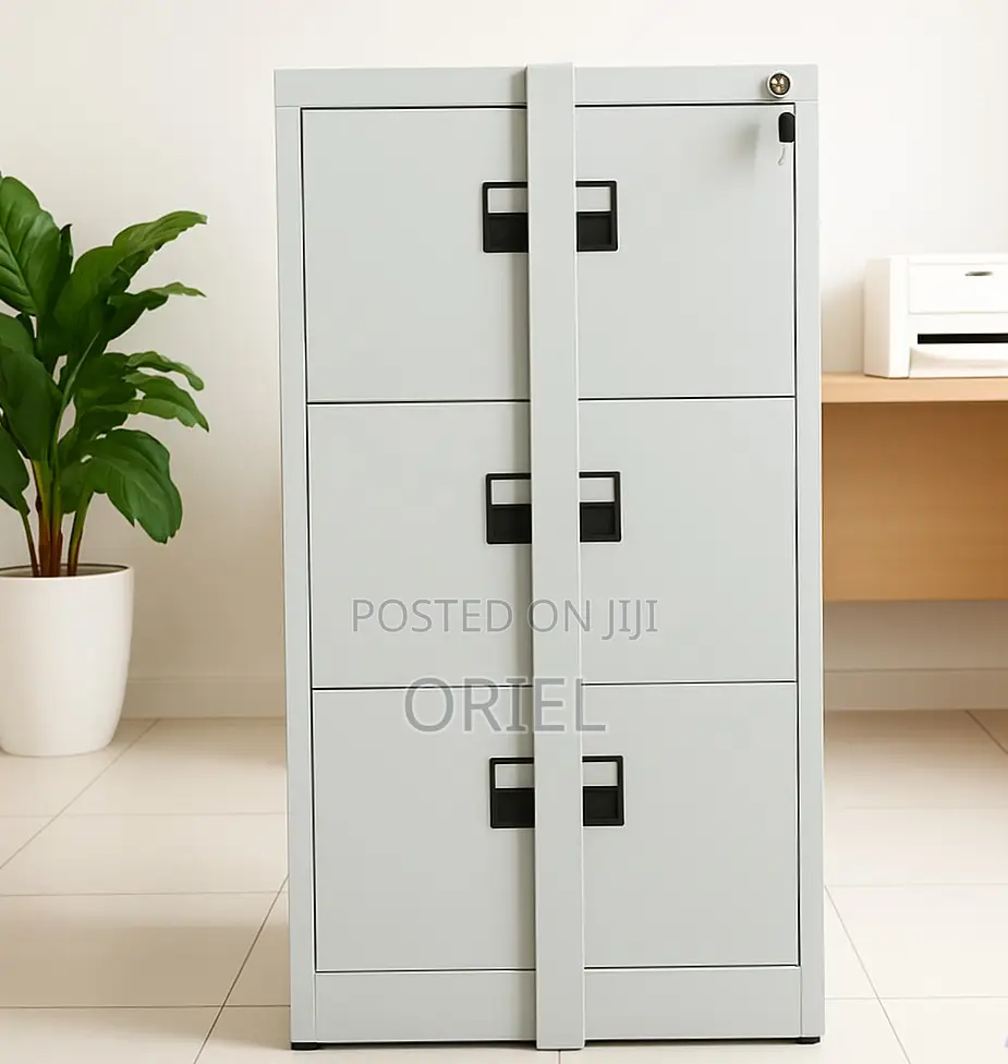 Office Cabinet : 3-Drawer Cabinet With Vertical Locking Security Bar