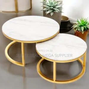 Contemporary Interior Decor Marble Top 2 Pieces Round Coffee Table