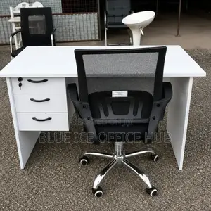 Executive White Desk With 3 Drawers and Ergonomic Chair