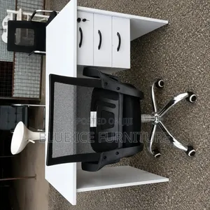 Executive White Desk With 3 Drawers and Ergonomic Chair