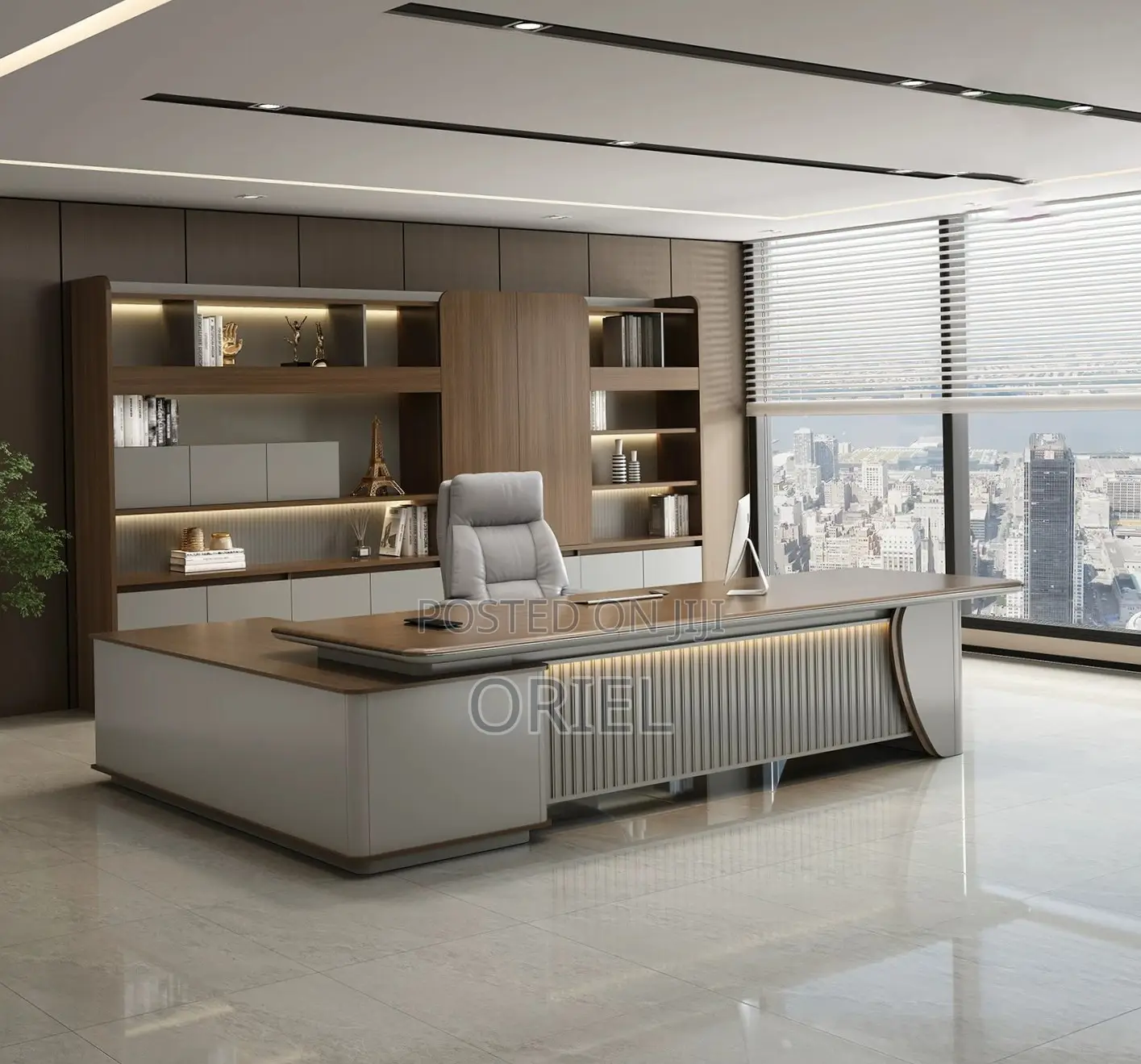 Office Desk : 2.4M L-Shaped Luxury C.E.O Desk
