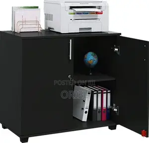 Office Credenza : 2-Door Black Wooden Filing Credenza