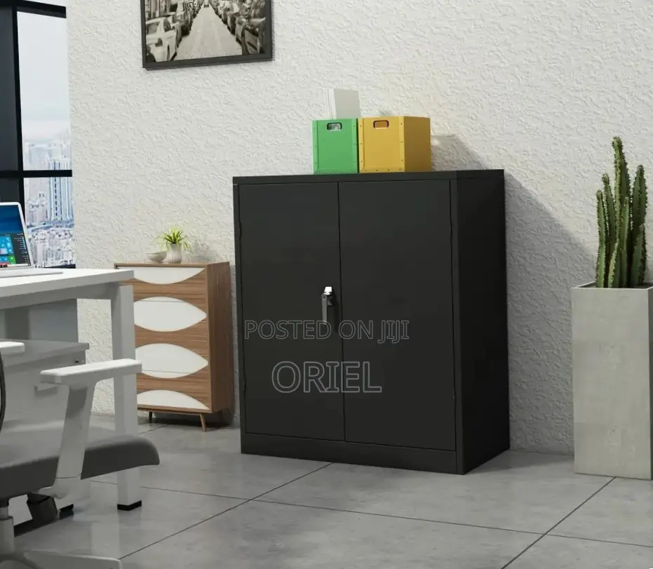 Office Credenza : 2-Door Black Wooden Filing Credenza