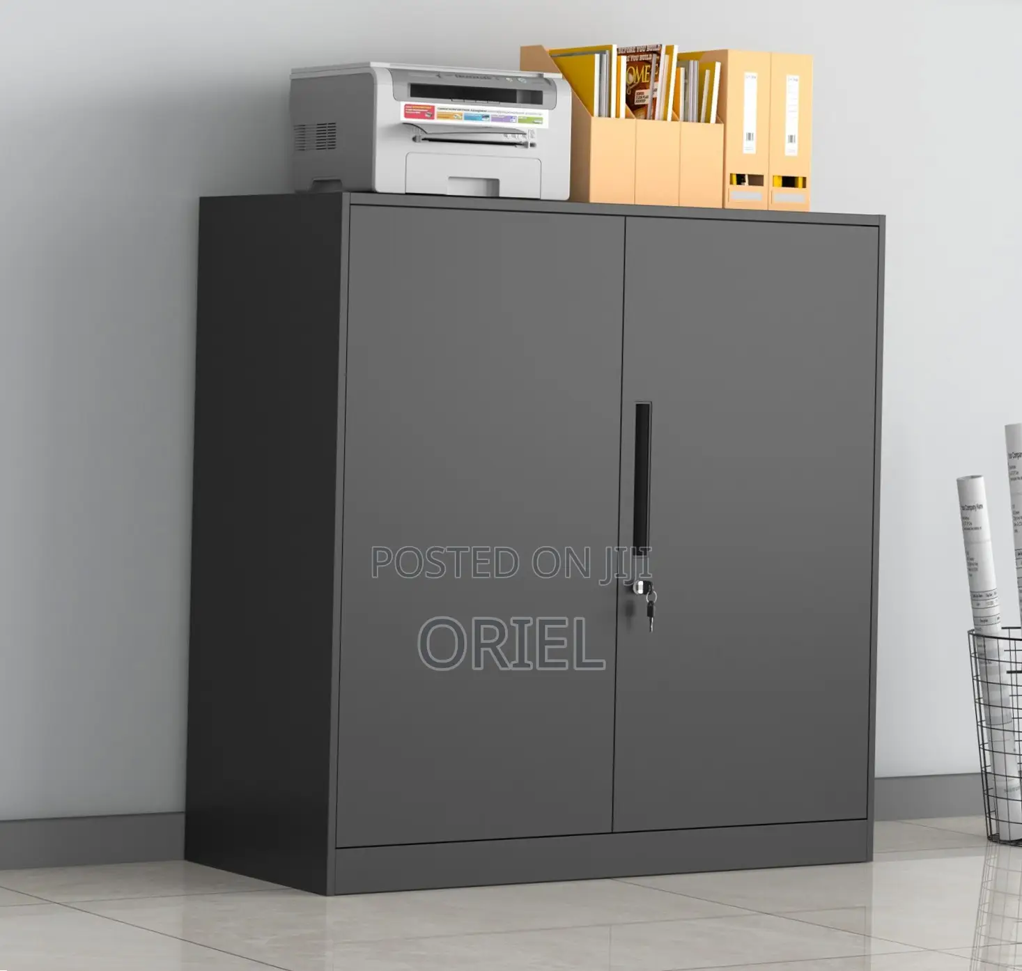 Office Credenza : 2-Door Black Wooden Filing Credenza