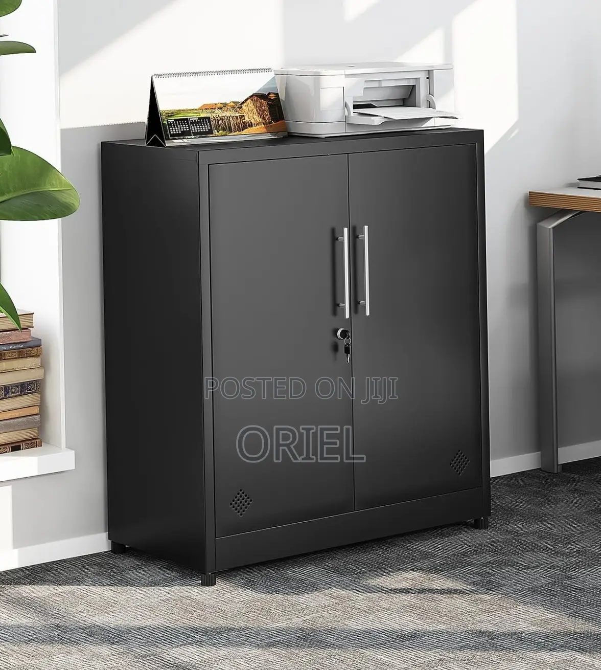 Office Credenza : 2-Door Black Wooden Filing Credenza