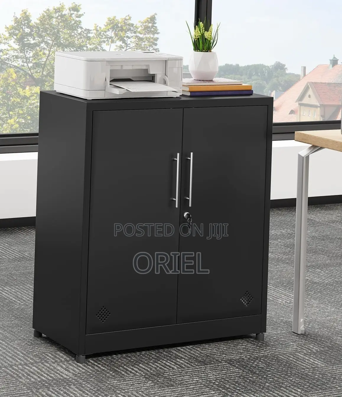 Office Credenza : 2-Door Black Wooden Filing Credenza