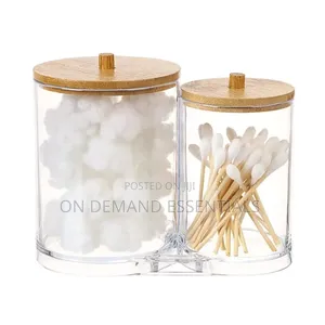 Double Compartment Acrylic Makeup Organizer Cotton Pad Storage Box