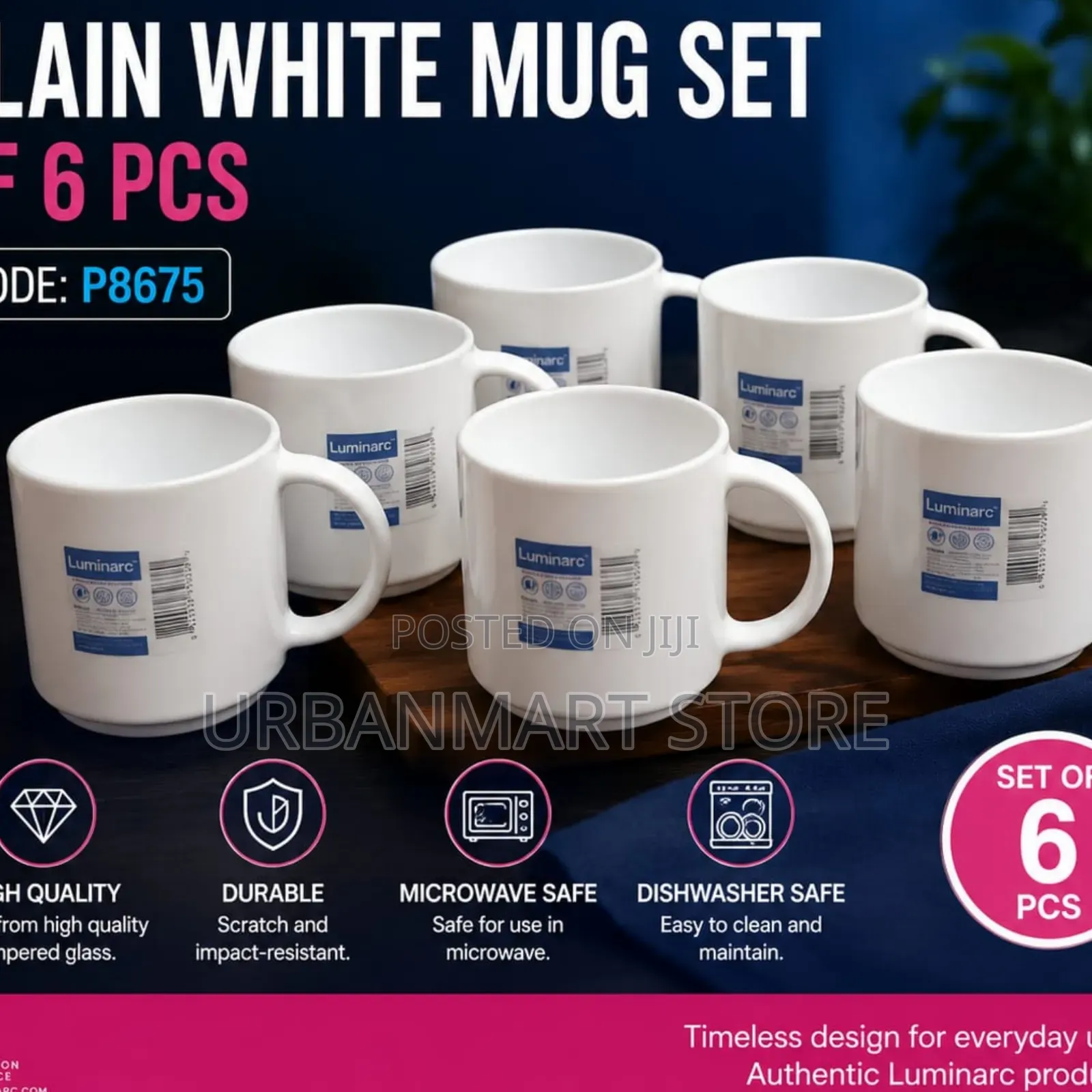 Luminarc White Cup Mug Set 6pcs – 34cl