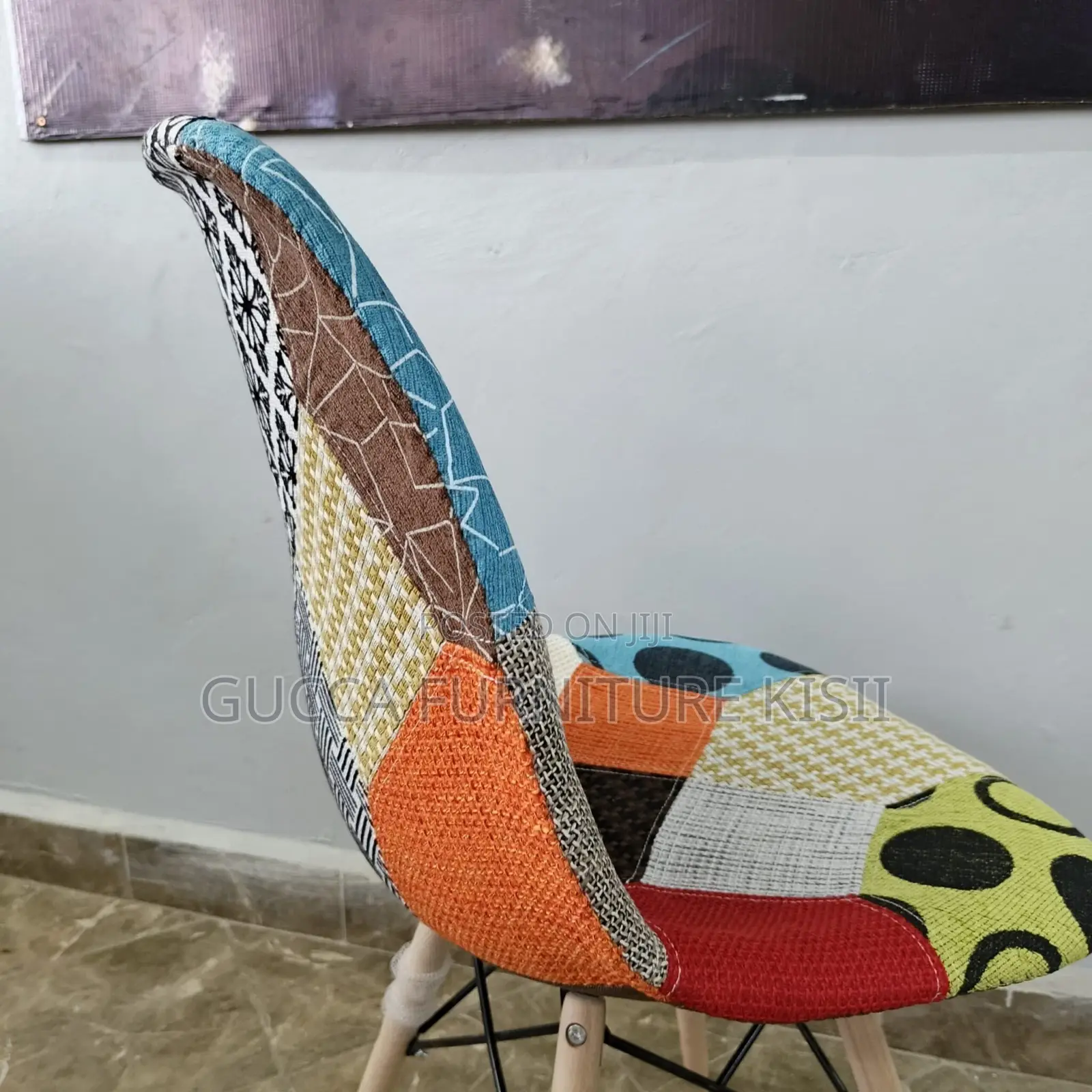 Home Chair; Armless Fabric Patch Dining Chair