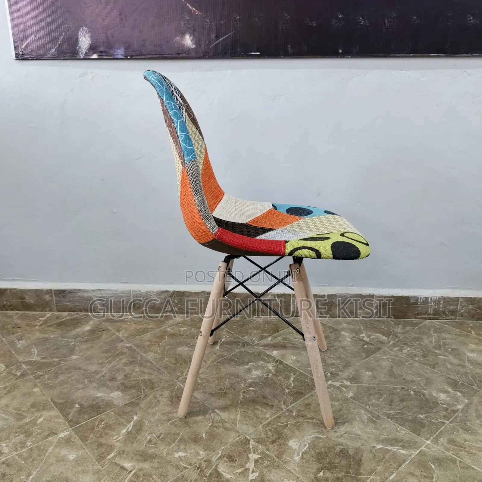 Home Chair; Armless Fabric Patch Dining Chair