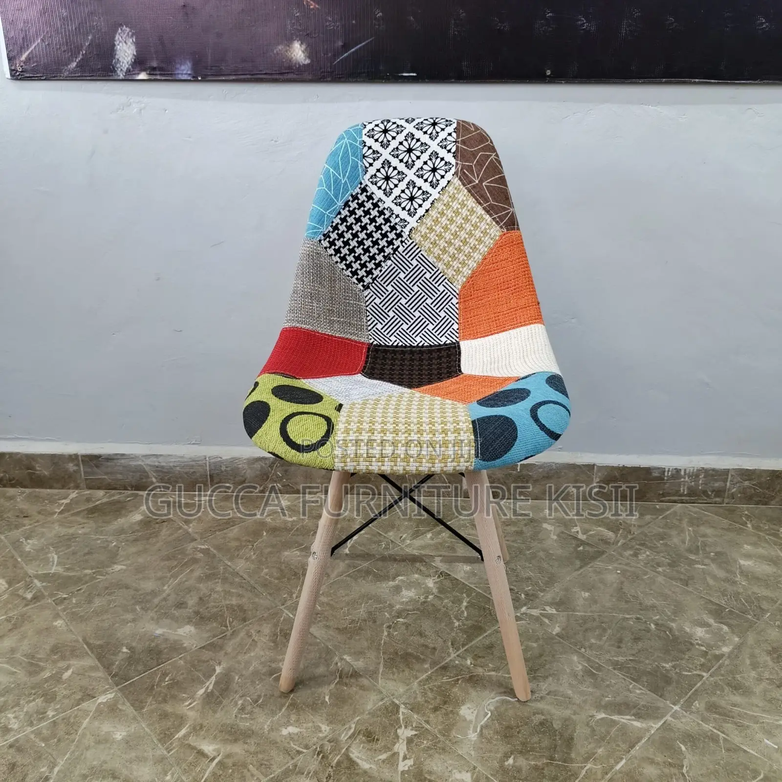 Home Chair; Armless Fabric Patch Dining Chair