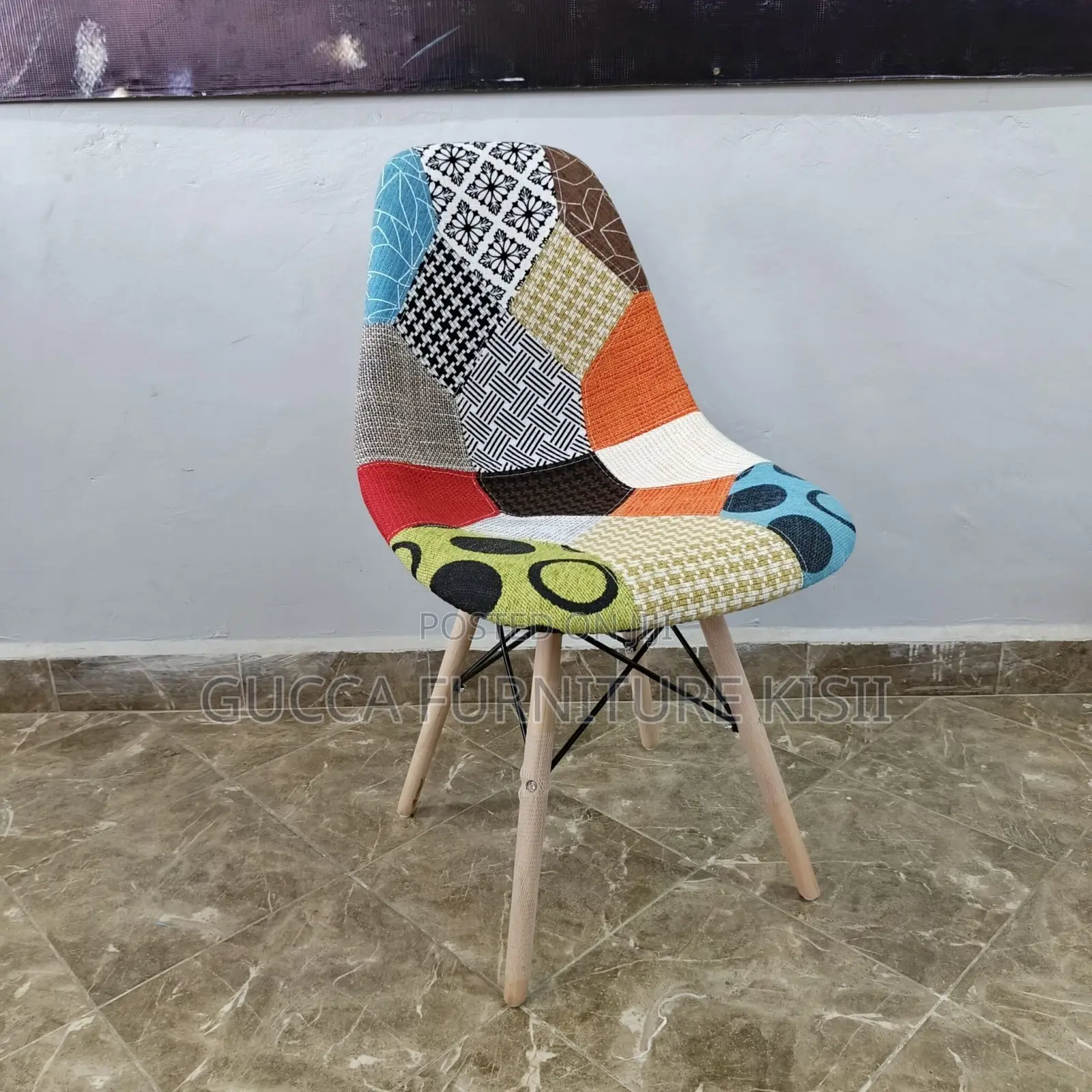 Home Chair; Armless Fabric Patch Dining Chair