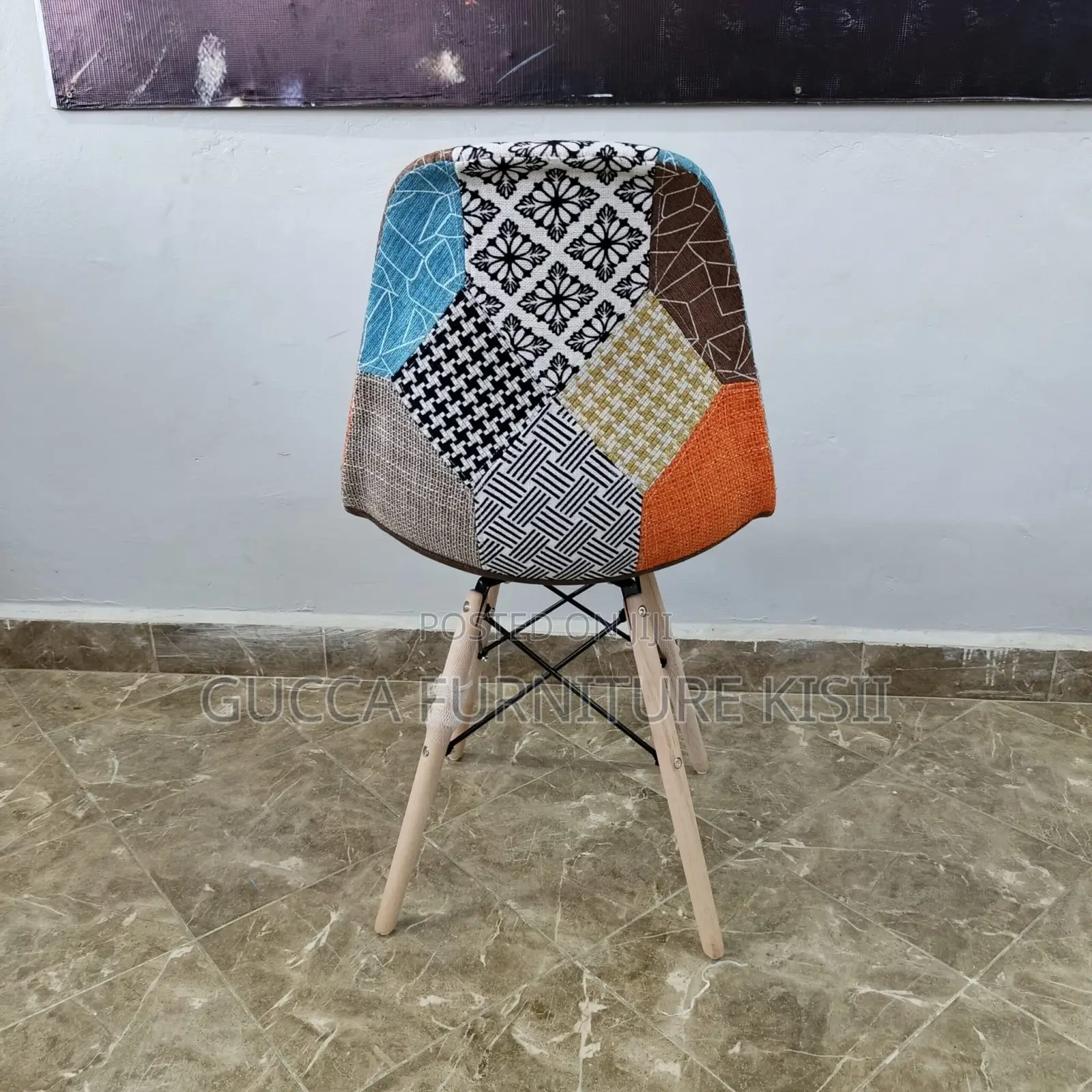 Home Chair; Armless Fabric Patch Dining Chair