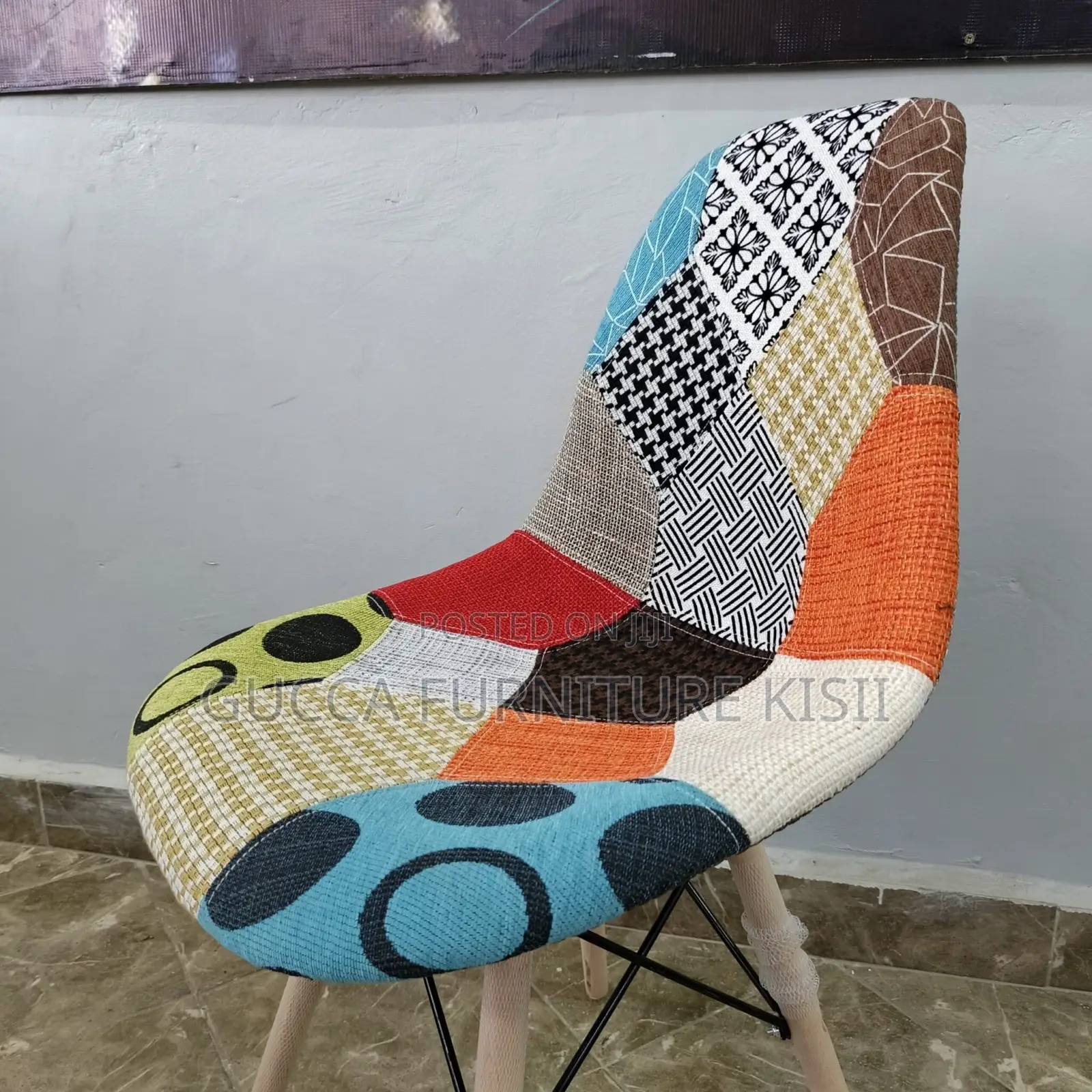 Home Chair; Armless Fabric Patch Dining Chair