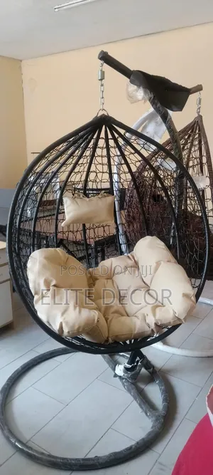 Luxury Hanging Egg Swing Chair – Black Frame With Cream Cushion