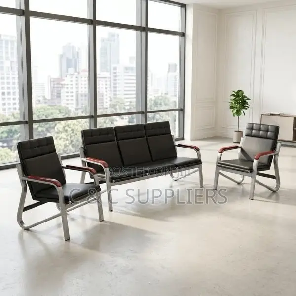 5-Seater Leather Black Sofa Set.
