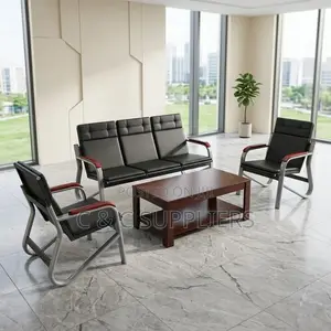 5-Seater Leather Black Sofa Set.