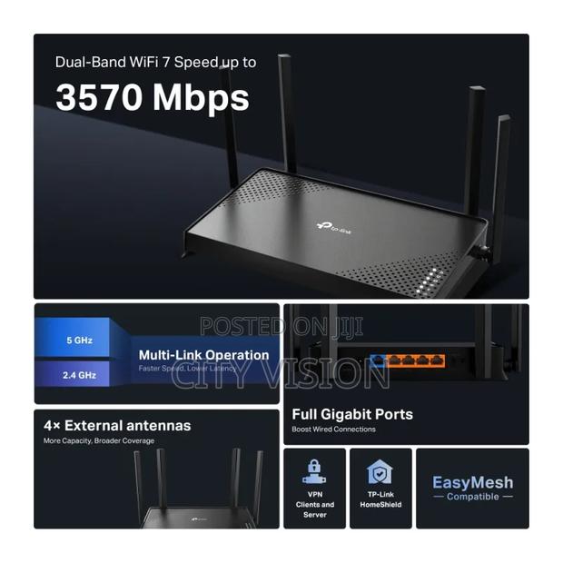 TP-Link BE3600 Wireless Dualband Gigabit WiFi 7 Router TL-ARCHER BE220