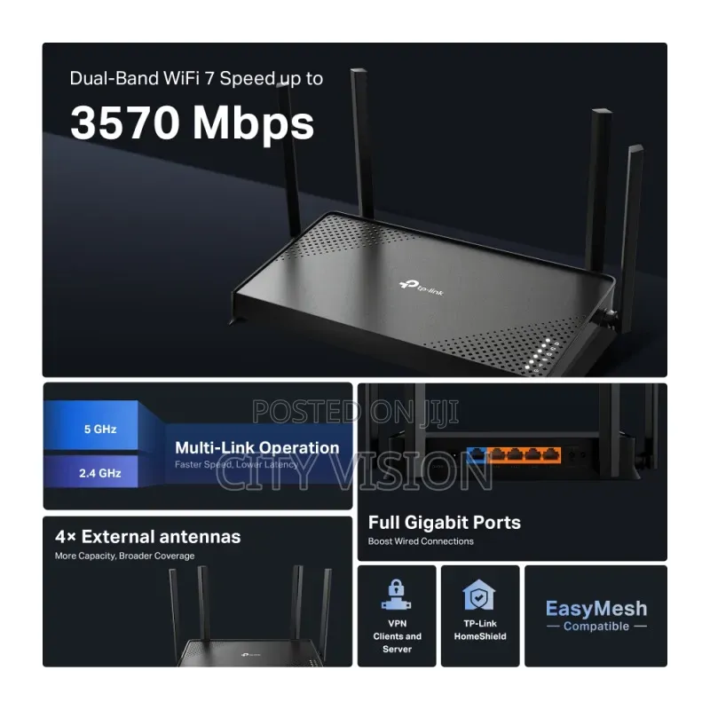 TP-Link BE3600 Wireless Dualband Gigabit WiFi 7 Router TL-ARCHER BE220