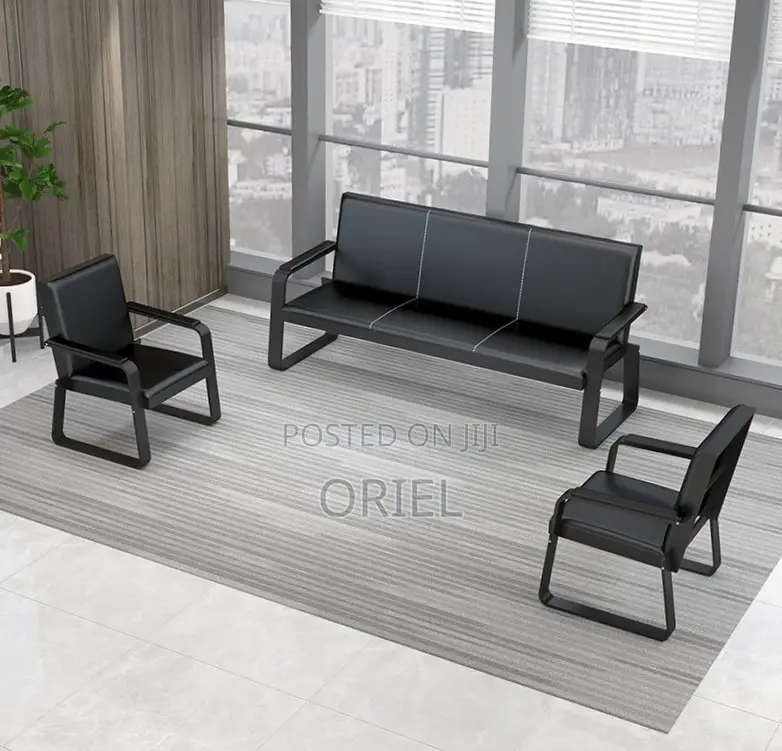 Office Sofa : 5-Seater Leather Office Guest Waiting Sofa