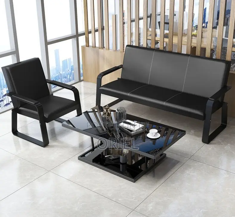 Office Sofa : 5-Seater Leather Office Guest Waiting Sofa