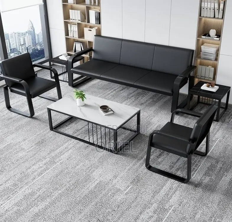 Office Sofa : 5-Seater Leather Office Guest Waiting Sofa