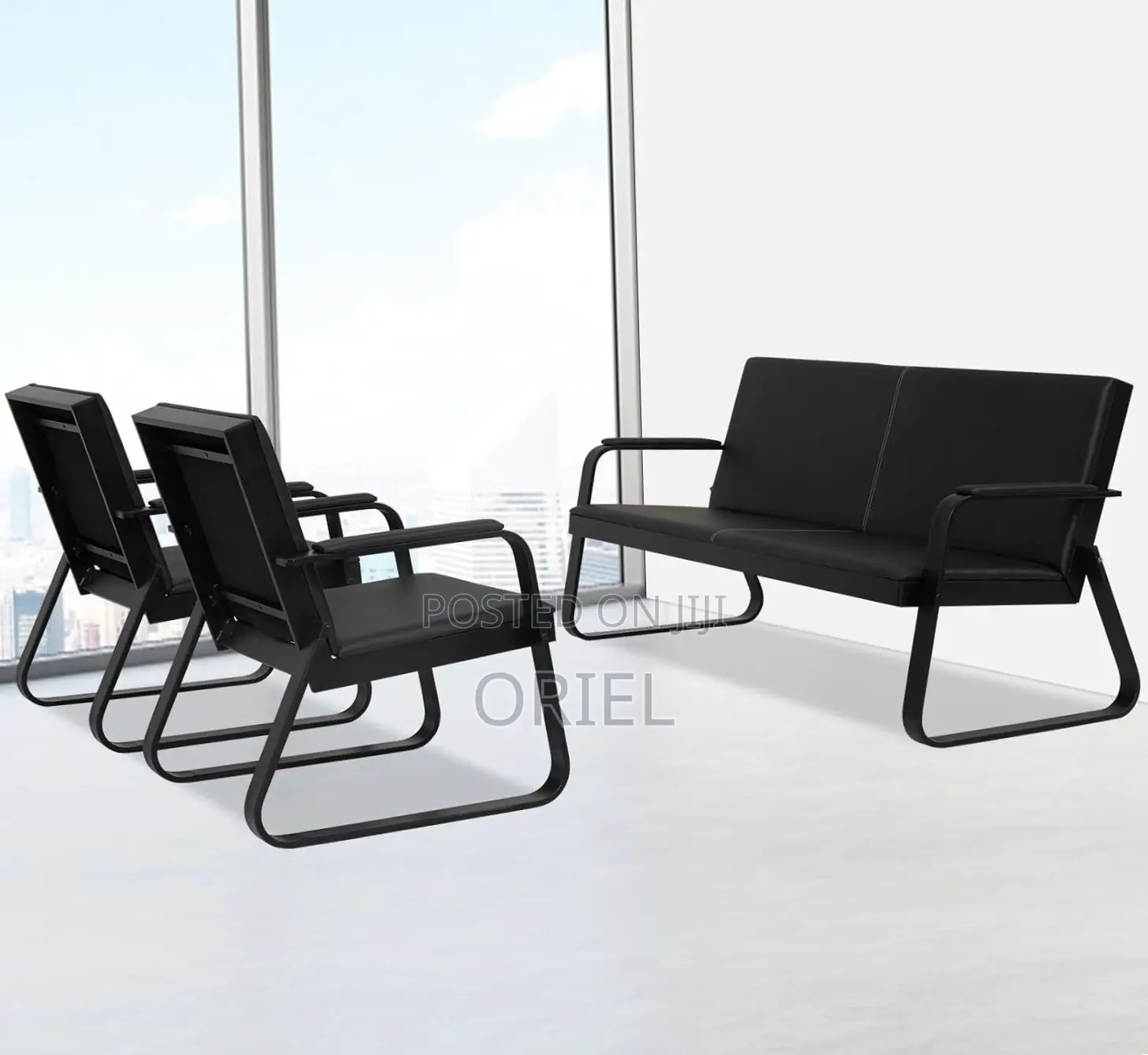 Office Sofa : 5-Seater Leather Office Guest Waiting Sofa