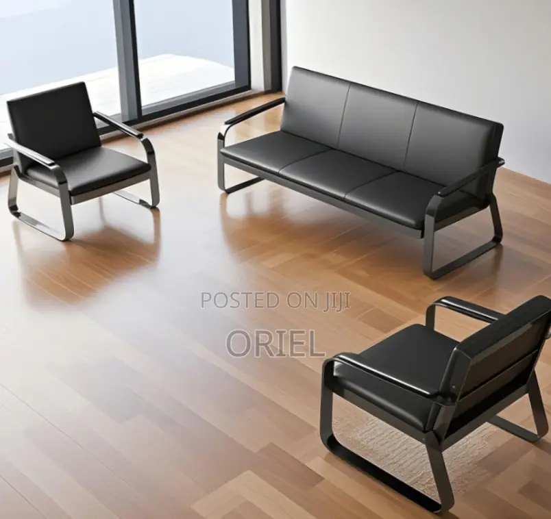 Office Sofa : 5-Seater Leather Office Guest Waiting Sofa