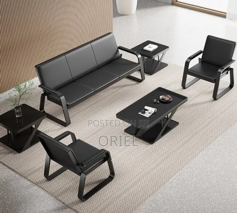 Office Sofa : 5-Seater Leather Office Guest Waiting Sofa