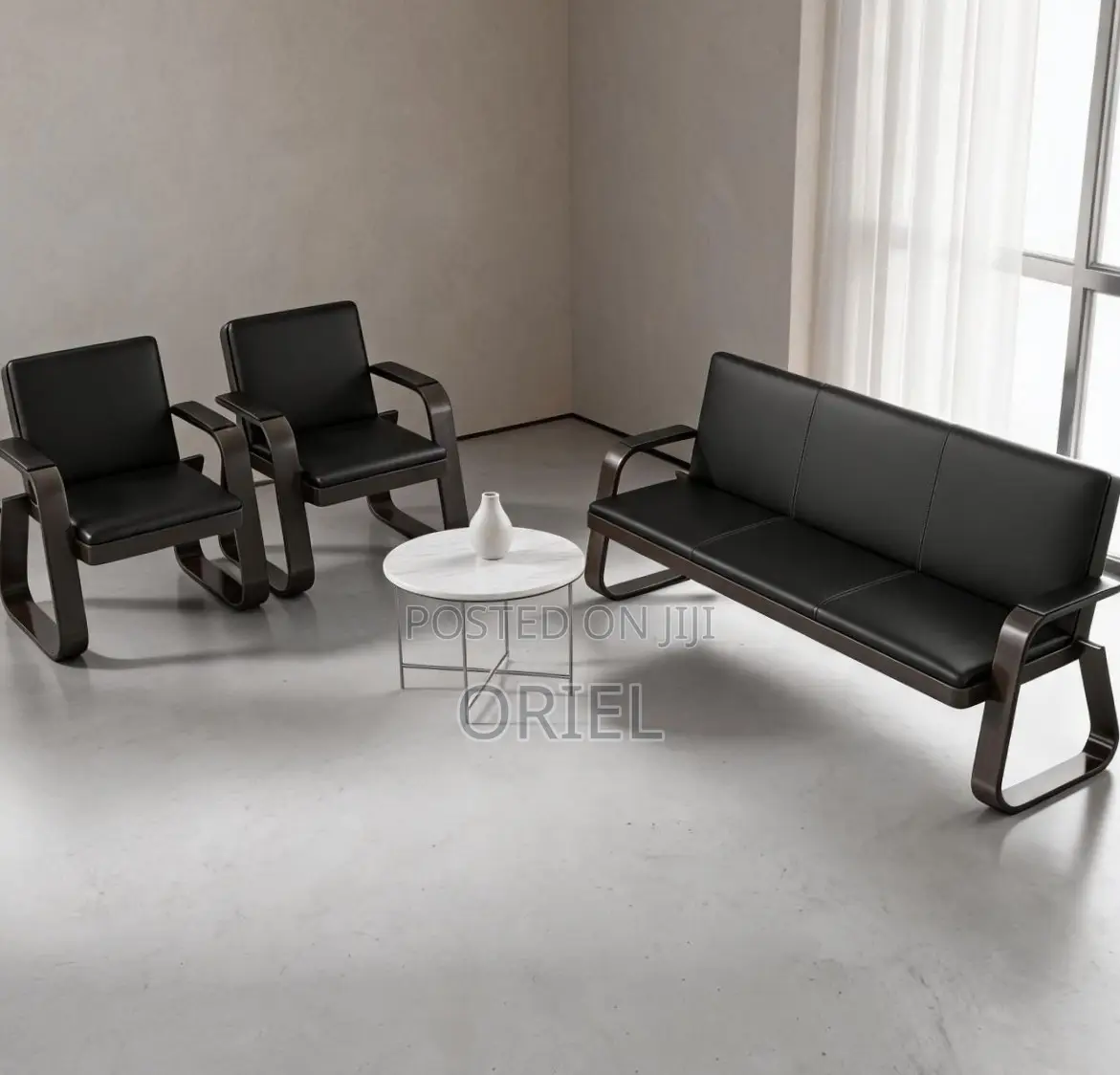 Office Sofa : 5-Seater Leather Office Guest Waiting Sofa