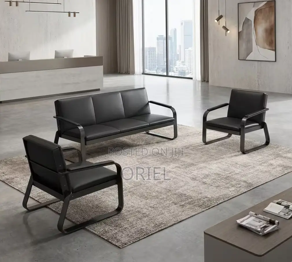 Office Sofa : 5-Seater Leather Office Guest Waiting Sofa
