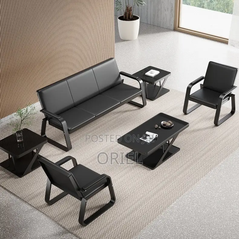 Office Sofa : 5-Seater Leather Office Guest Waiting Sofa
