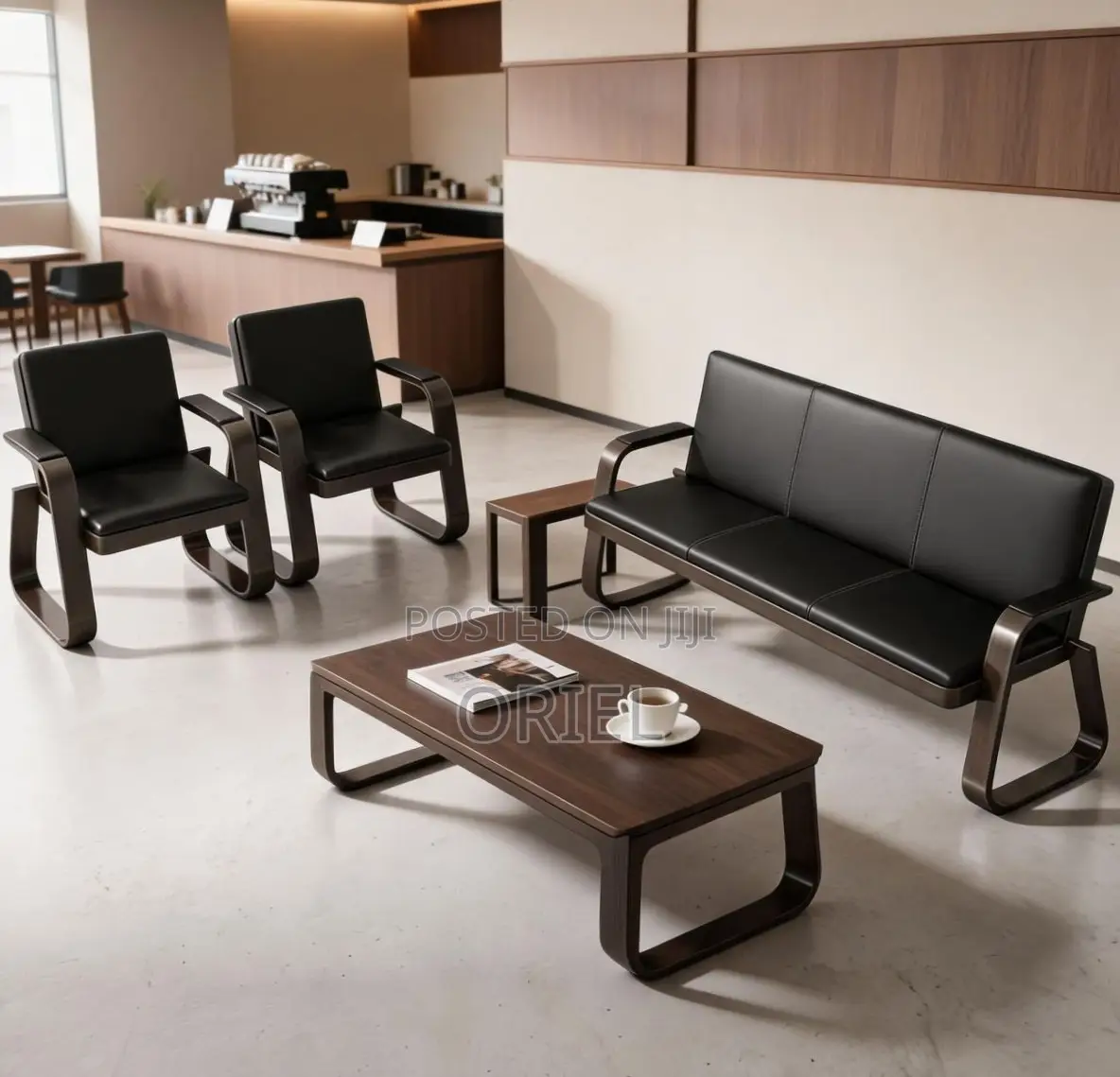 Office Sofa : 5-Seater Leather Office Guest Waiting Sofa