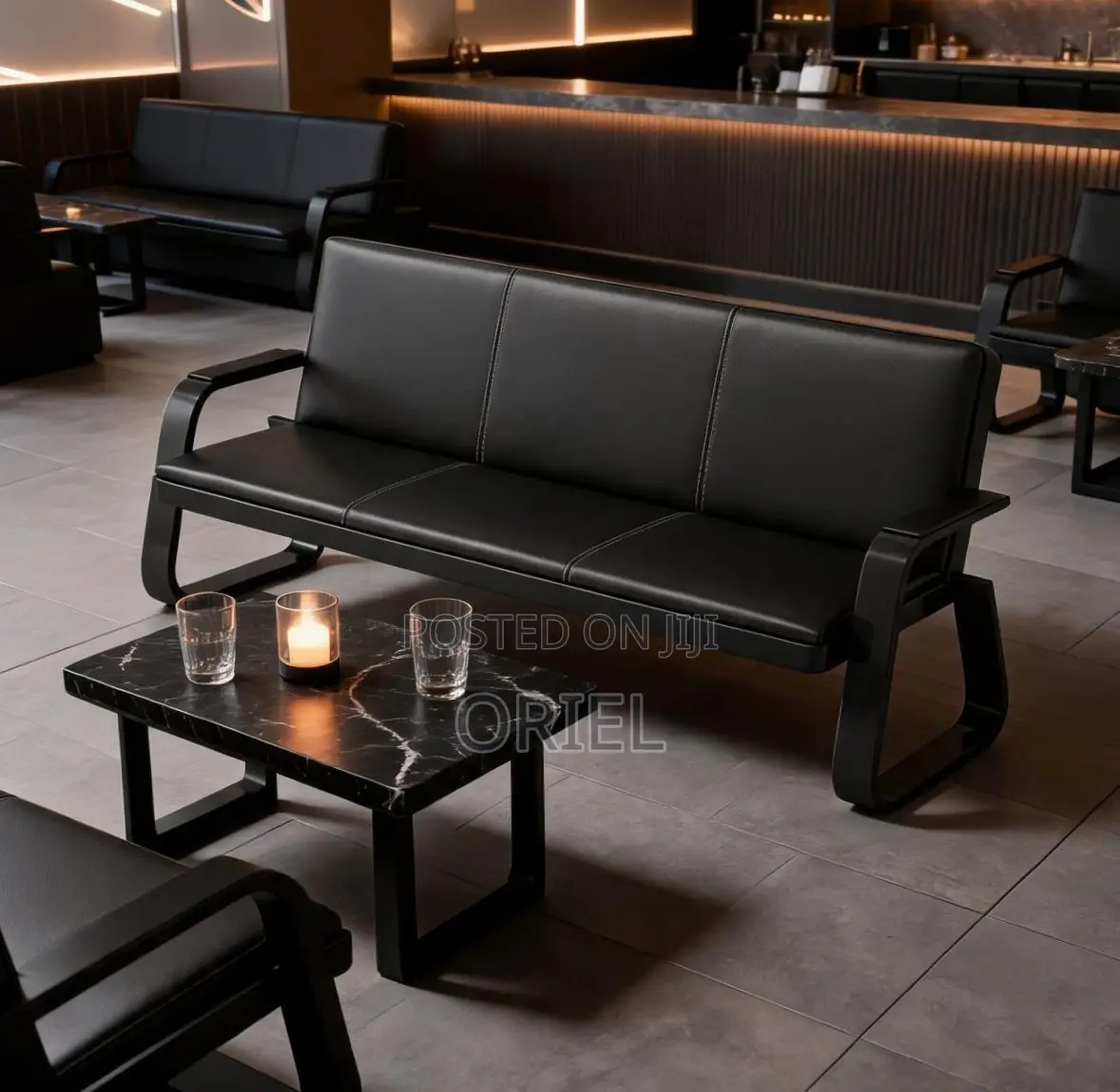 Office Sofa : 5-Seater Leather Office Guest Waiting Sofa