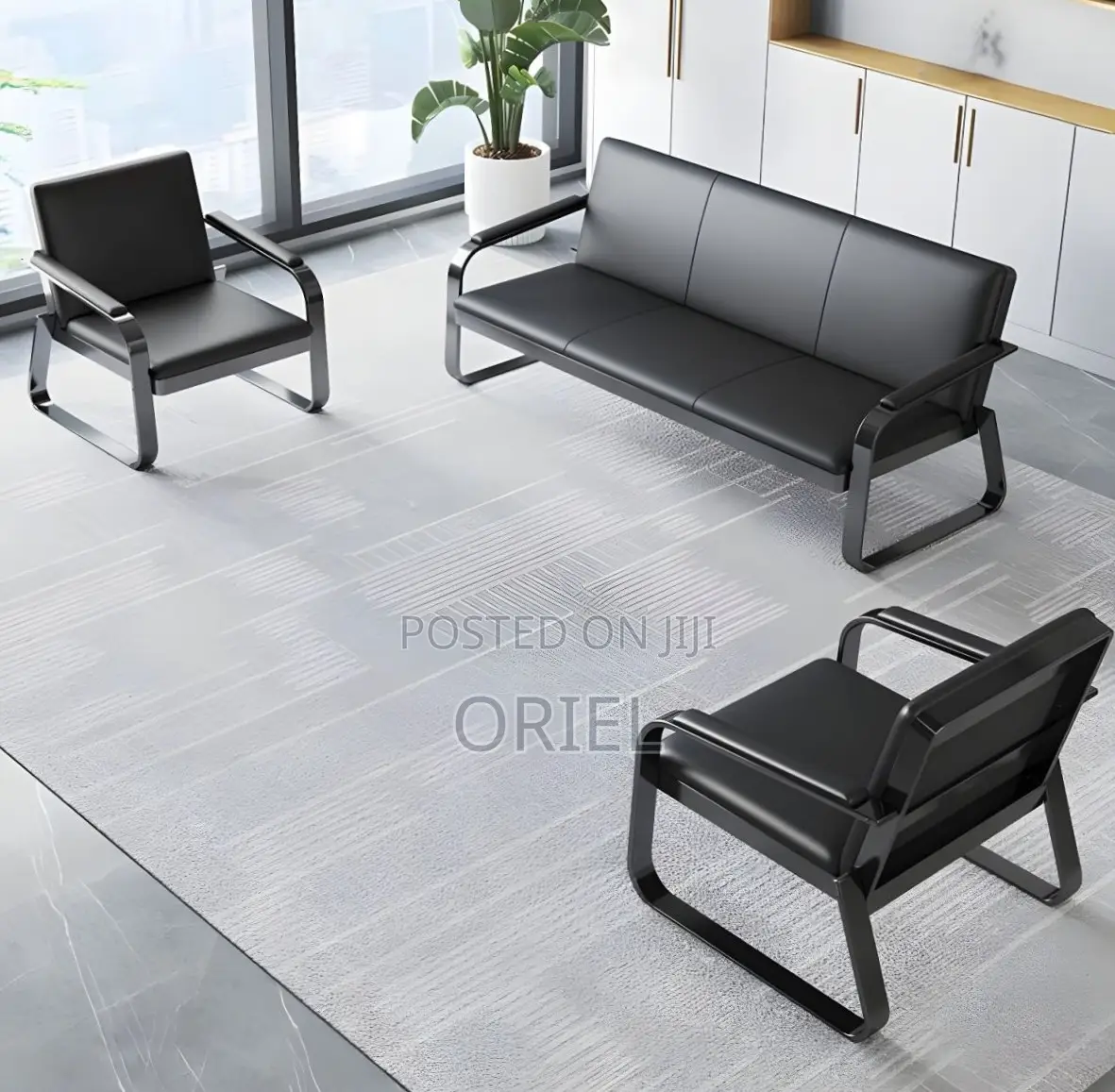 Office Sofa : 5-Seater Leather Office Guest Waiting Sofa