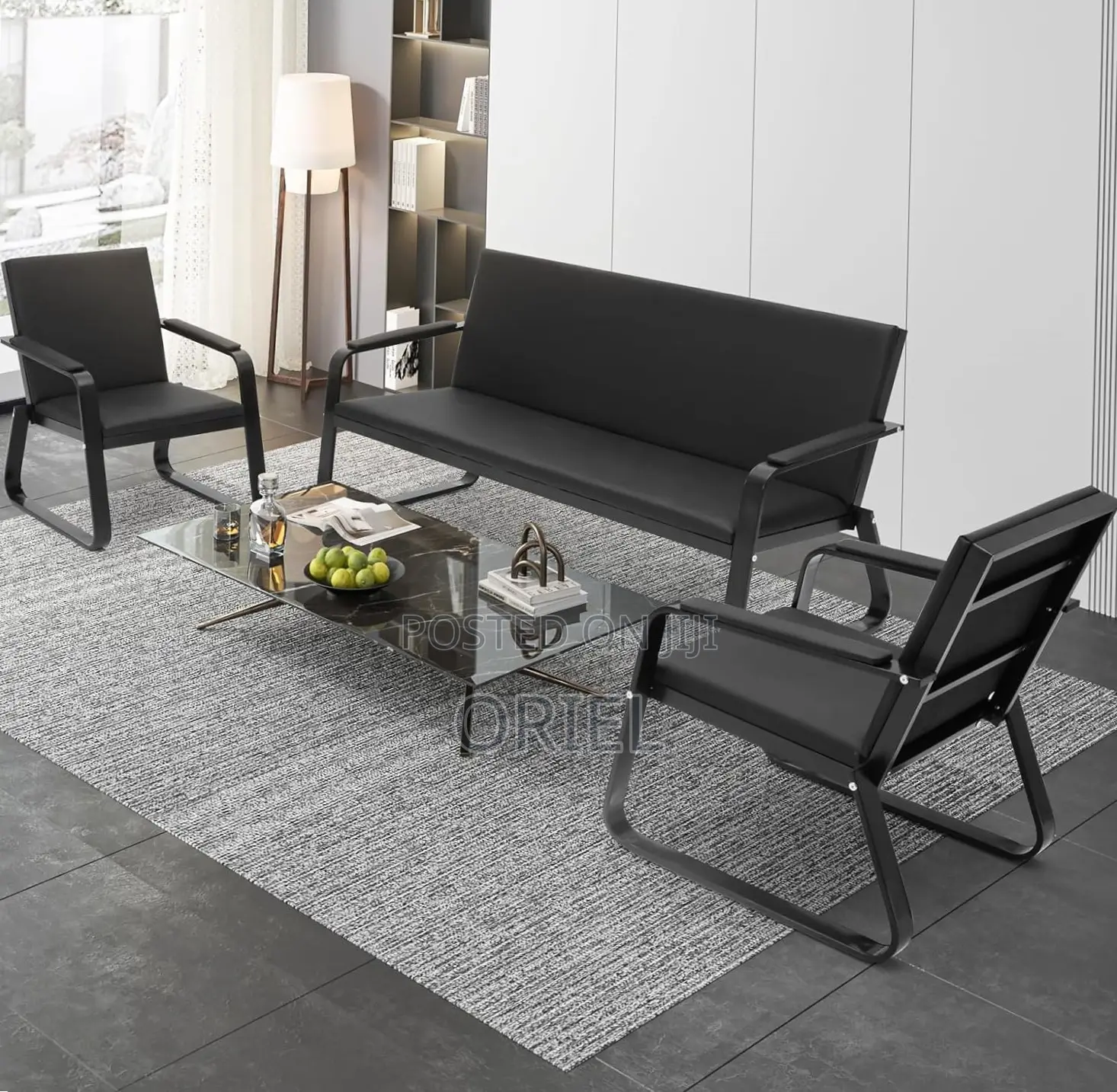 Office Sofa : 5-Seater Leather Office Guest Waiting Sofa