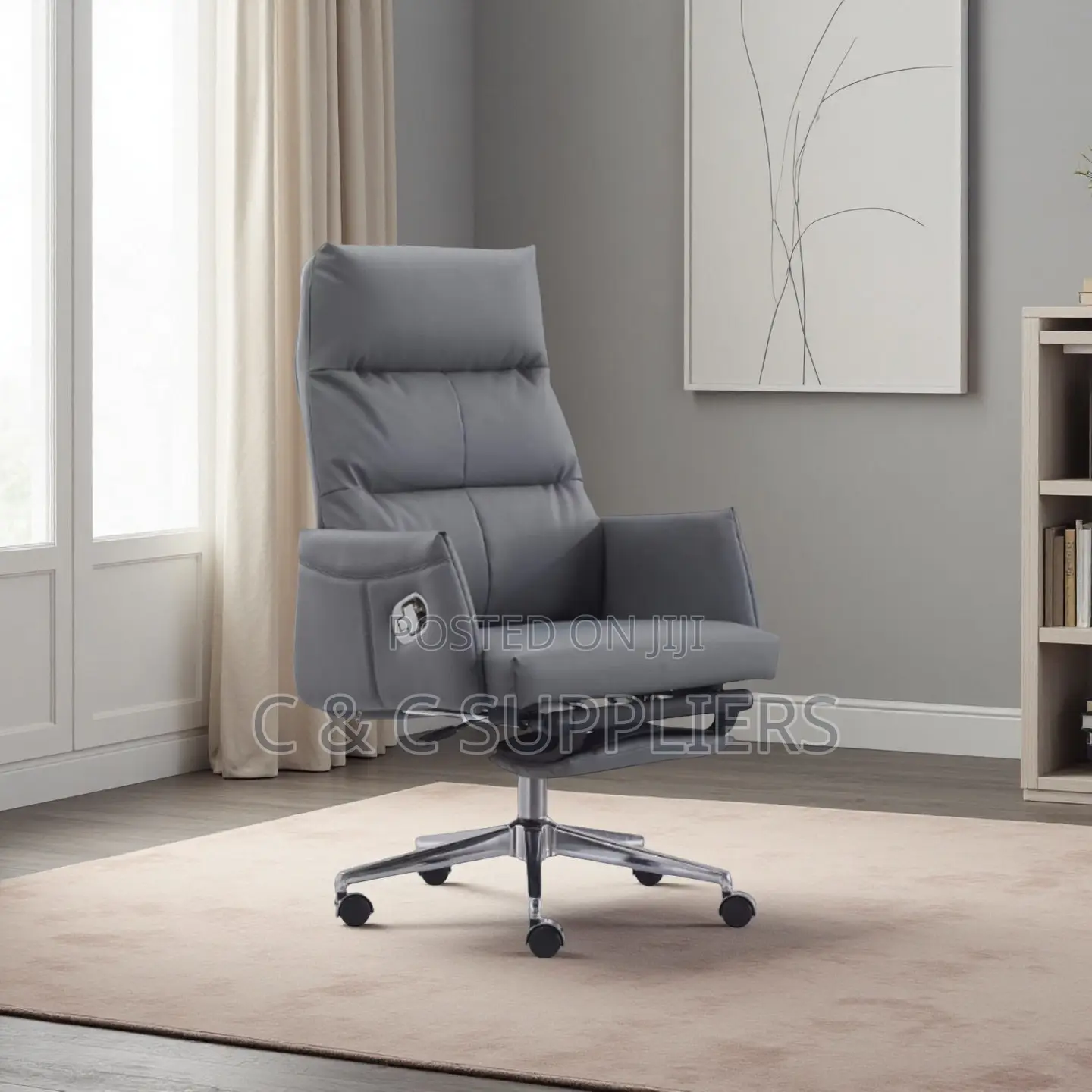 Gray Leather Executive Boss Chair.