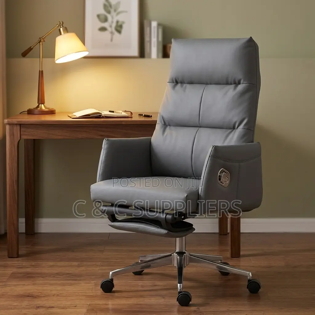 Gray Leather Executive Boss Chair.