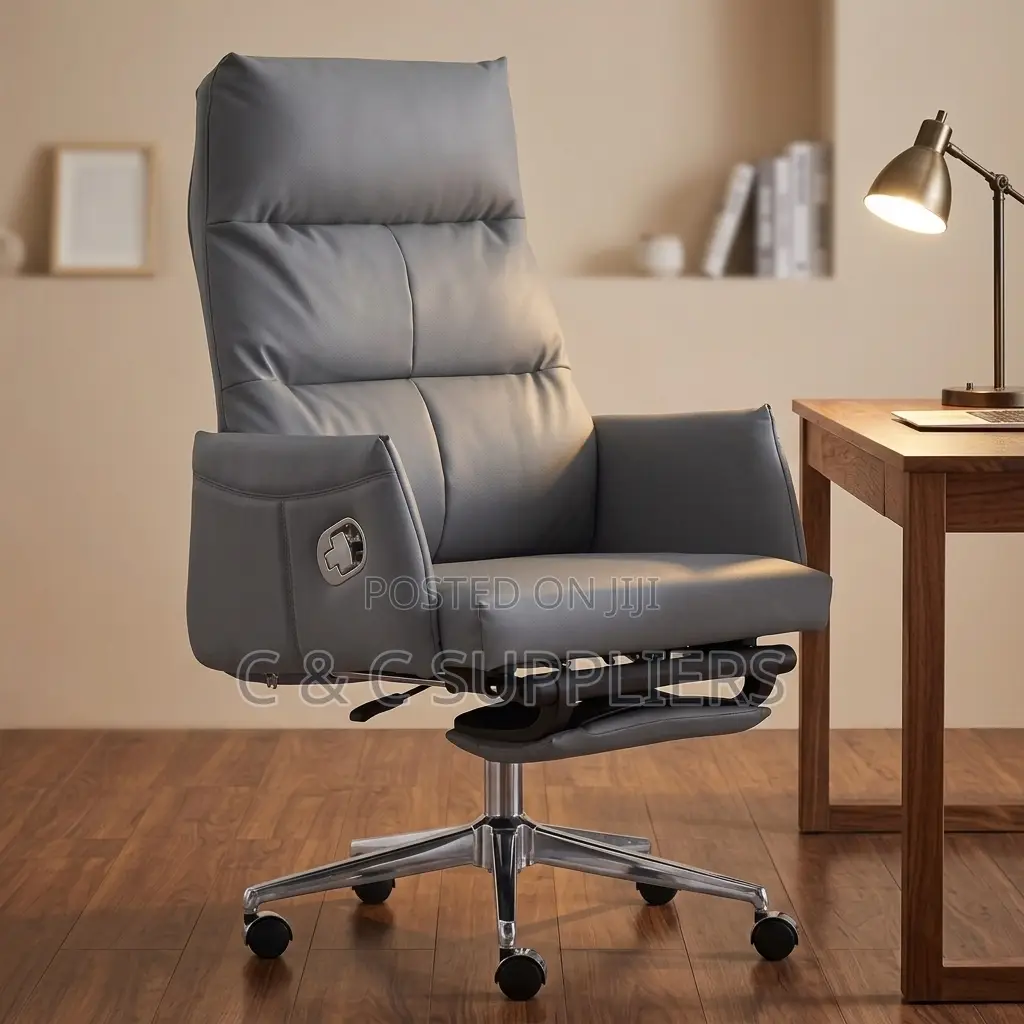 Gray Leather Executive Boss Chair.
