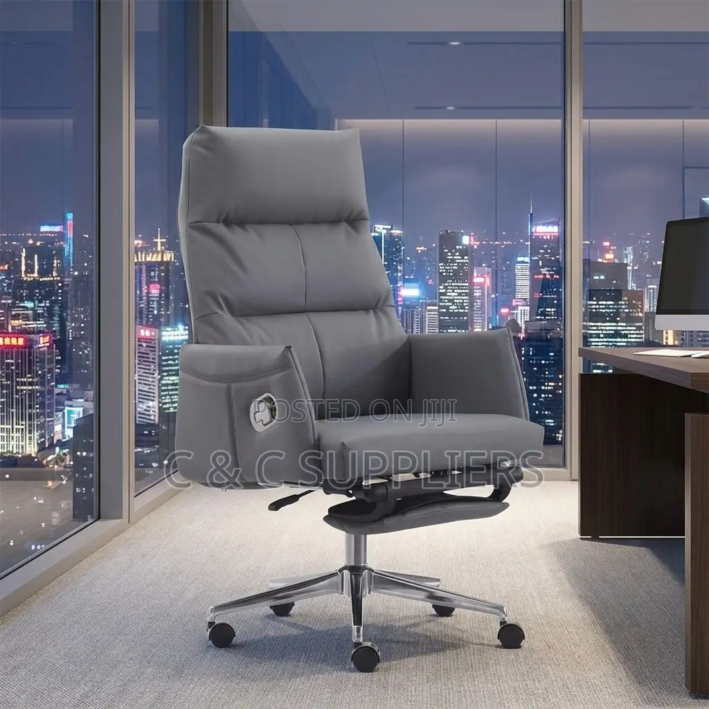 Gray Leather Executive Boss Chair.