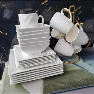 24pc Ceramic Square Dinner Set | Plates Bowls Cups