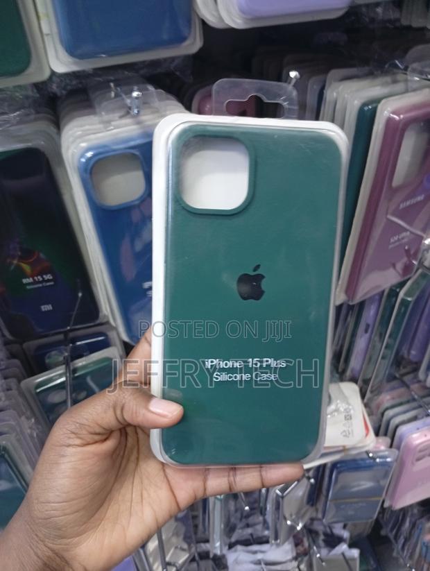 Dark Green Silicone Protective Case Designed for the iPhone 15 Plus. - main view