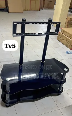 Sleek Black Glass Executive TV Stand – 3-Tier Curved Tempered Glass