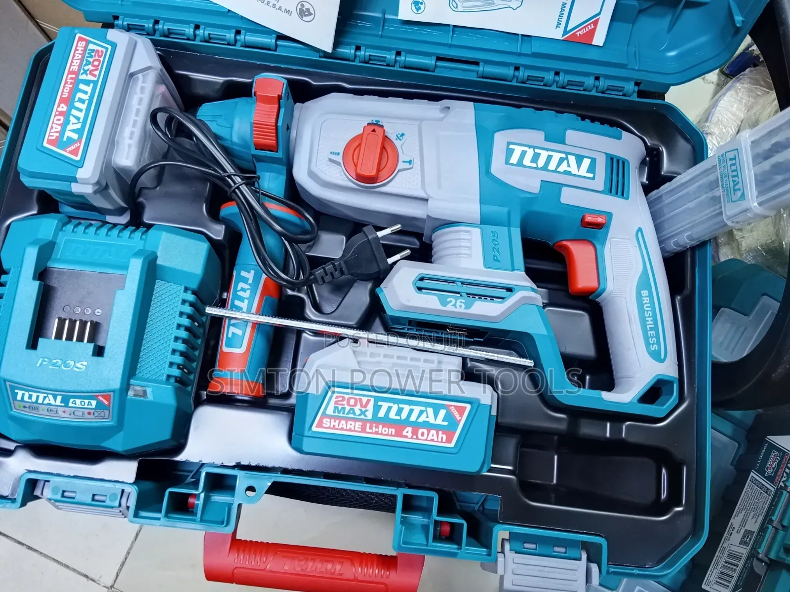 TOTAL 20V Max Brushless Li-Ion Cordless Rotary Hammer Drill Kit 