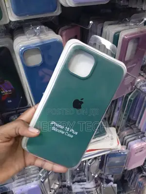 Dark Green Silicone Protective Case Designed for the iPhone 15 Plus.
