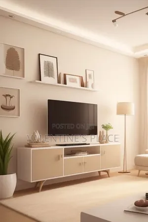 Modern Minimalist 5ft TV Console Featuring a Clean White and Beige Two