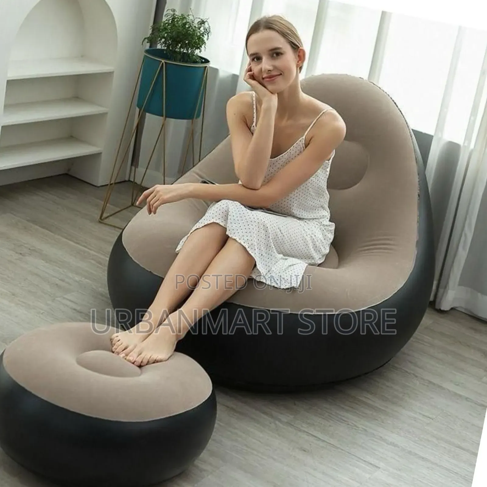 Portable Inflatable Sofa Chair With Footrest, Pump