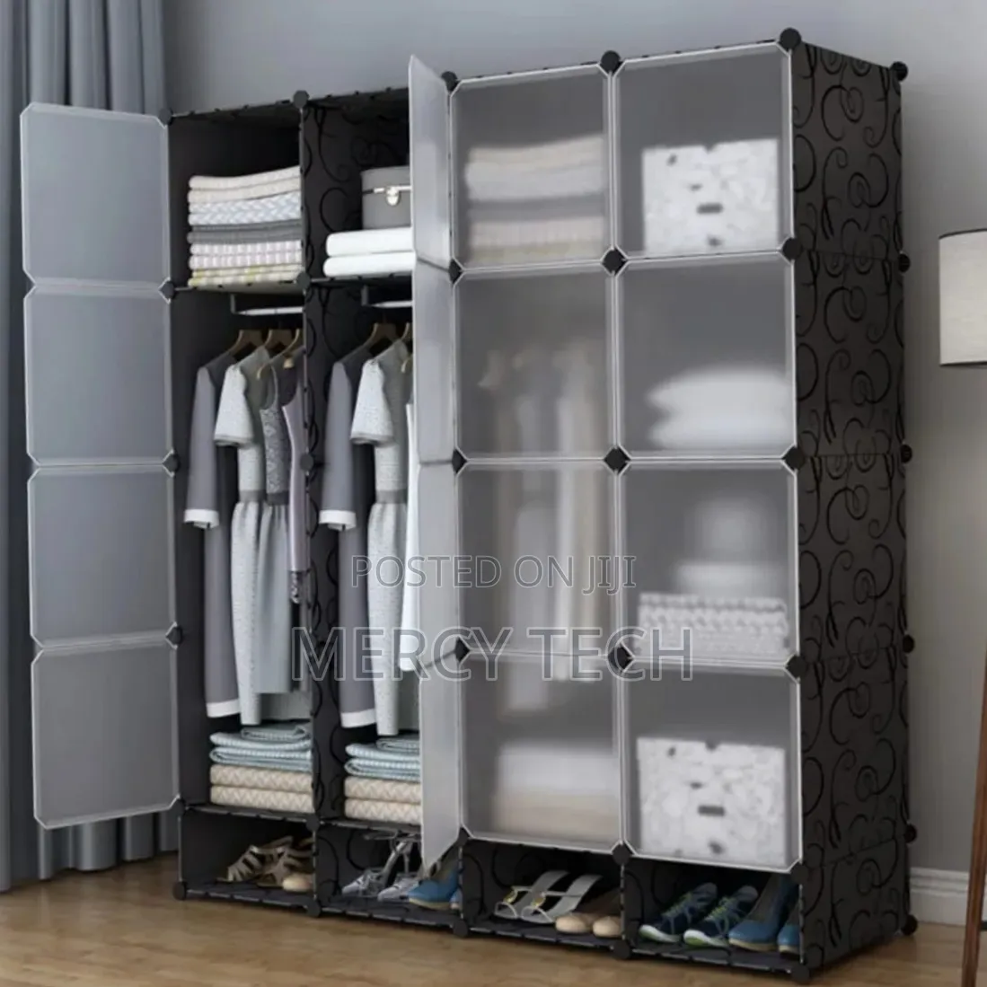 Portable 4-Column Plastic Wardrobe