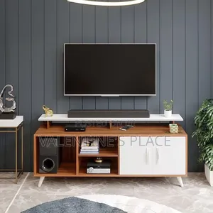 Modern Multi-Tier 4ftTV Stand Featuring a Rich Wood Finish